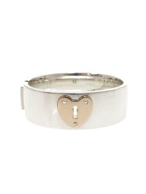 Tiffany & Co Heart Lock 925 Sterling Silver 18k Pink Gold Bangle Bracelet